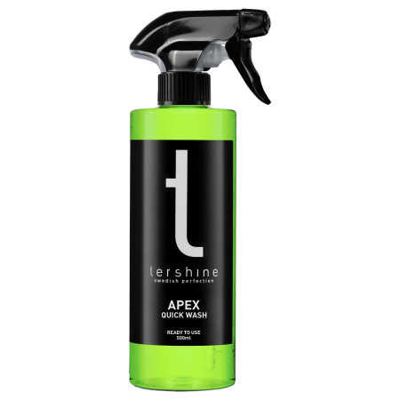 Grön sprayflaska med svart etikett, märkning APEX Quick Wash, 500 ml.