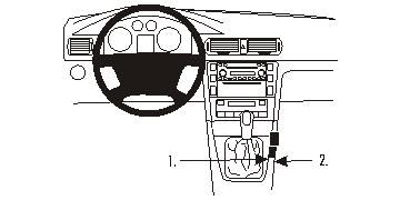 Illustration av instrumentbräda med växellådsplacering i Skoda Superb 02-08.