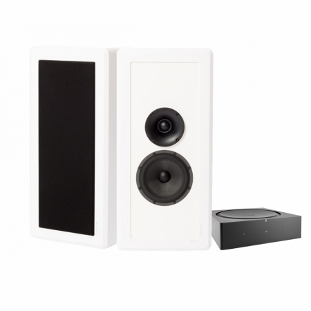 Sonos Amp & DLS Flatbox M-One vägghängt stereopaket, vit i gruppen Paketlösningar / Paket för hemmet / Stereopaket hos BRL Electronics (SETAMPPKT4)