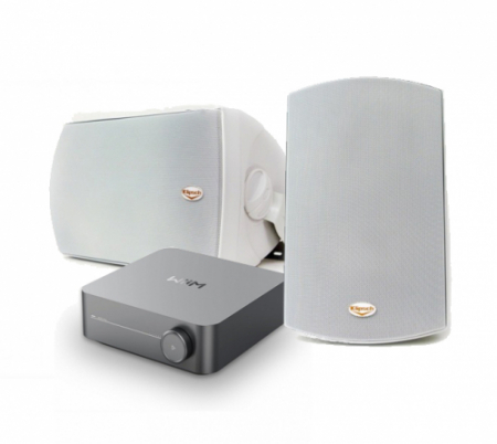 Wiim Amp & vita Klipsch AW-650 utomhushögtalare, stereopaket i gruppen Paketlösningar / Paket för hemmet / Stereopaket hos BRL Electronics (SETAW650PKT5)