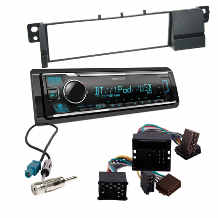 Bilstereo-kit med Kenwood KMM-BT309 och monteringsdelar för BMW E46.