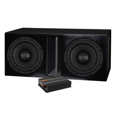 2-pack GAS MAX S2-12D1 i portad låda med MAX PA1-5000.1DZ1, baspaket